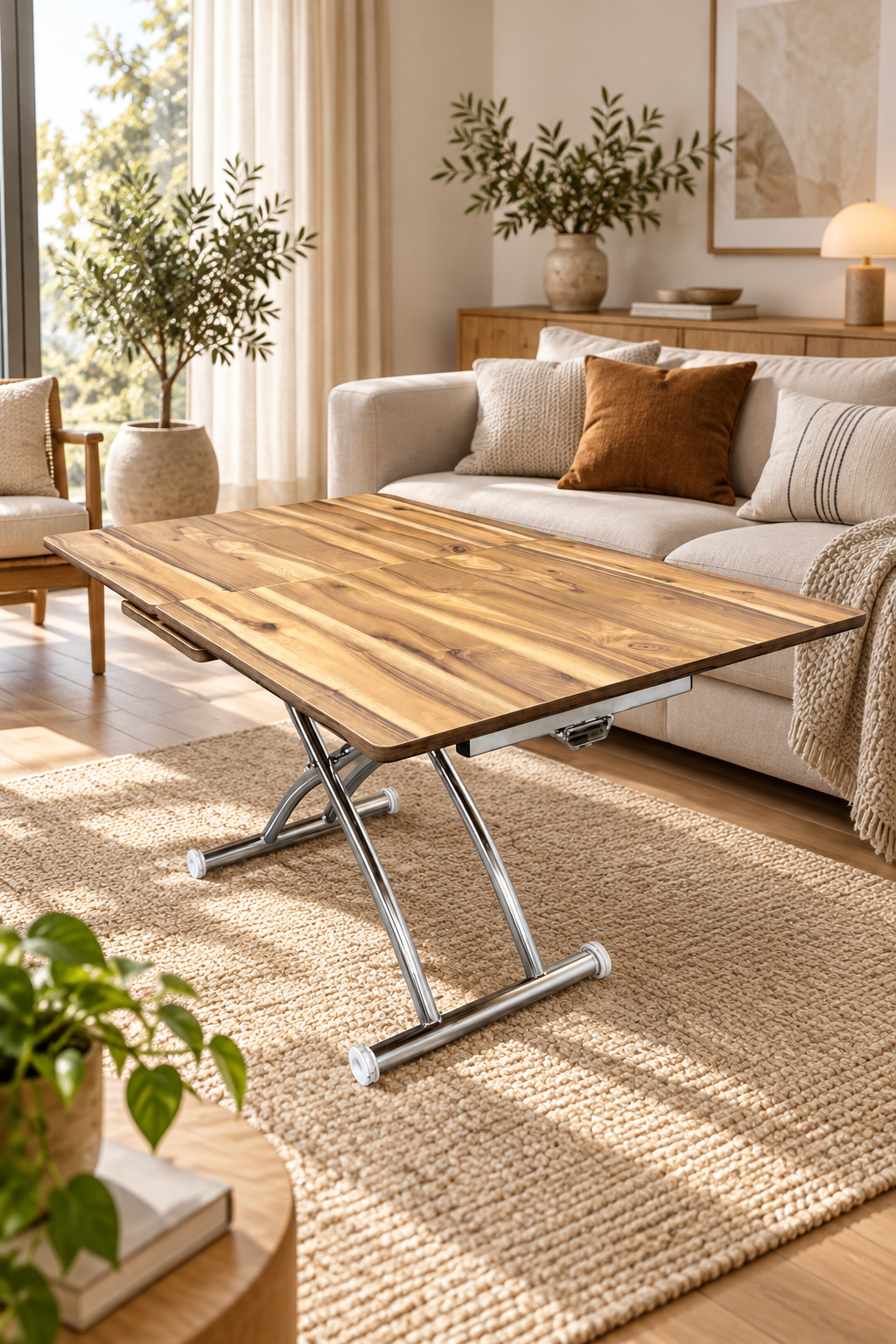 Square Smart Table with Central Opening | Urartu MDF & Chrome