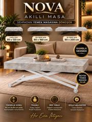Oval Side-Opening Smart Table | Travertine MDF & Black