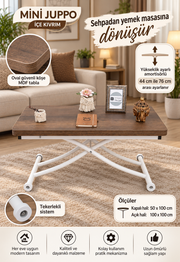 Mini Juppo Akıllı Sehpa – Barok Koyu Ceviz MDF Üst & Beyaz İçe Kıvrım Metal Ayak