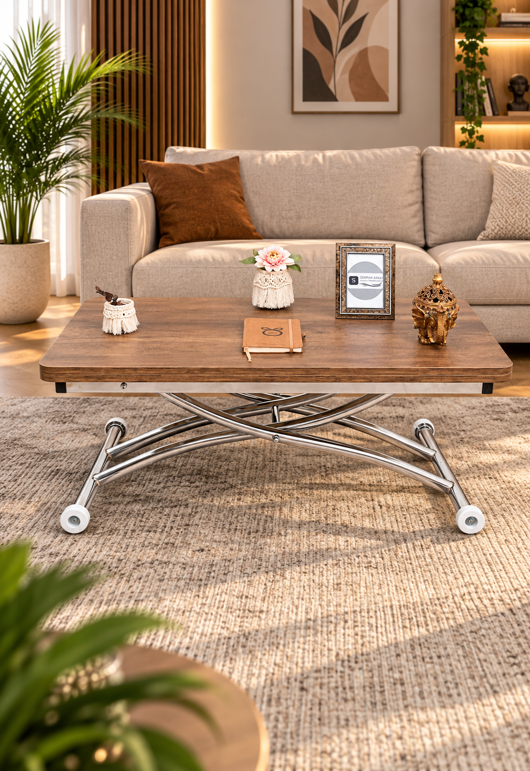Mini Juppo Smart Coffee Table – White MDF Top & Chrome Flared Metal Leg