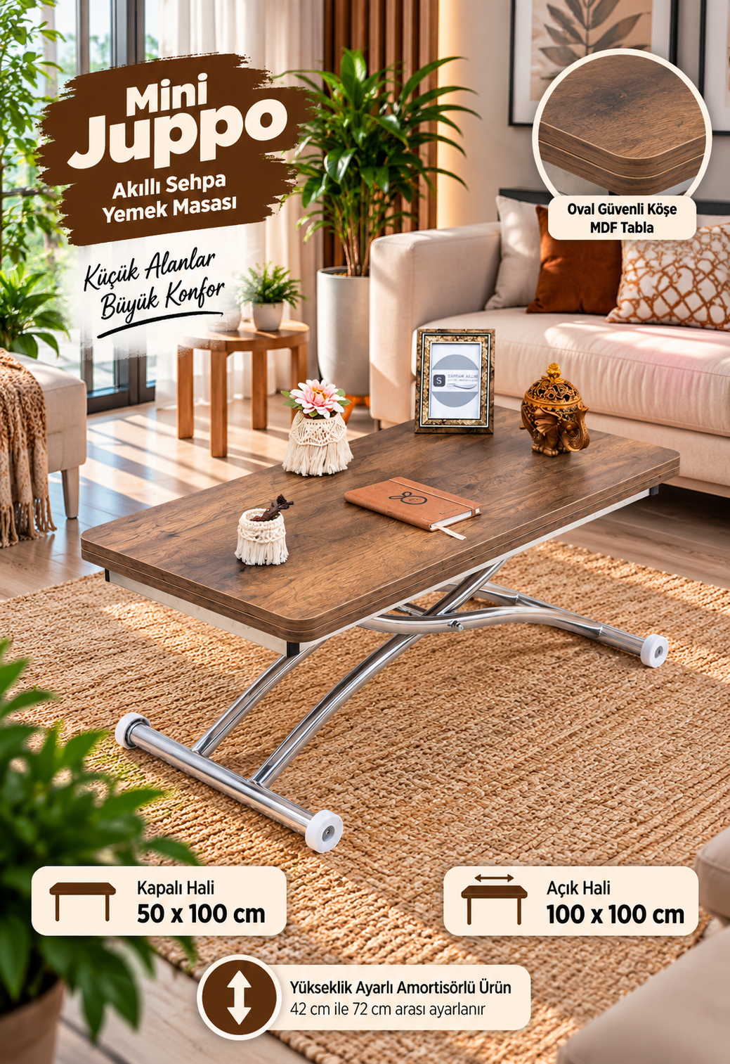 Mini Juppo Smart Coffee Table – White MDF Top & Chrome Flared Metal Leg