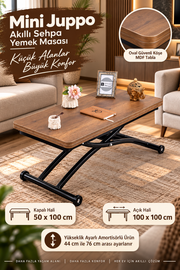 Mini Juppo Smart Coffee Table – Antique Light MDF Top & Black Outward Curved Metal Leg