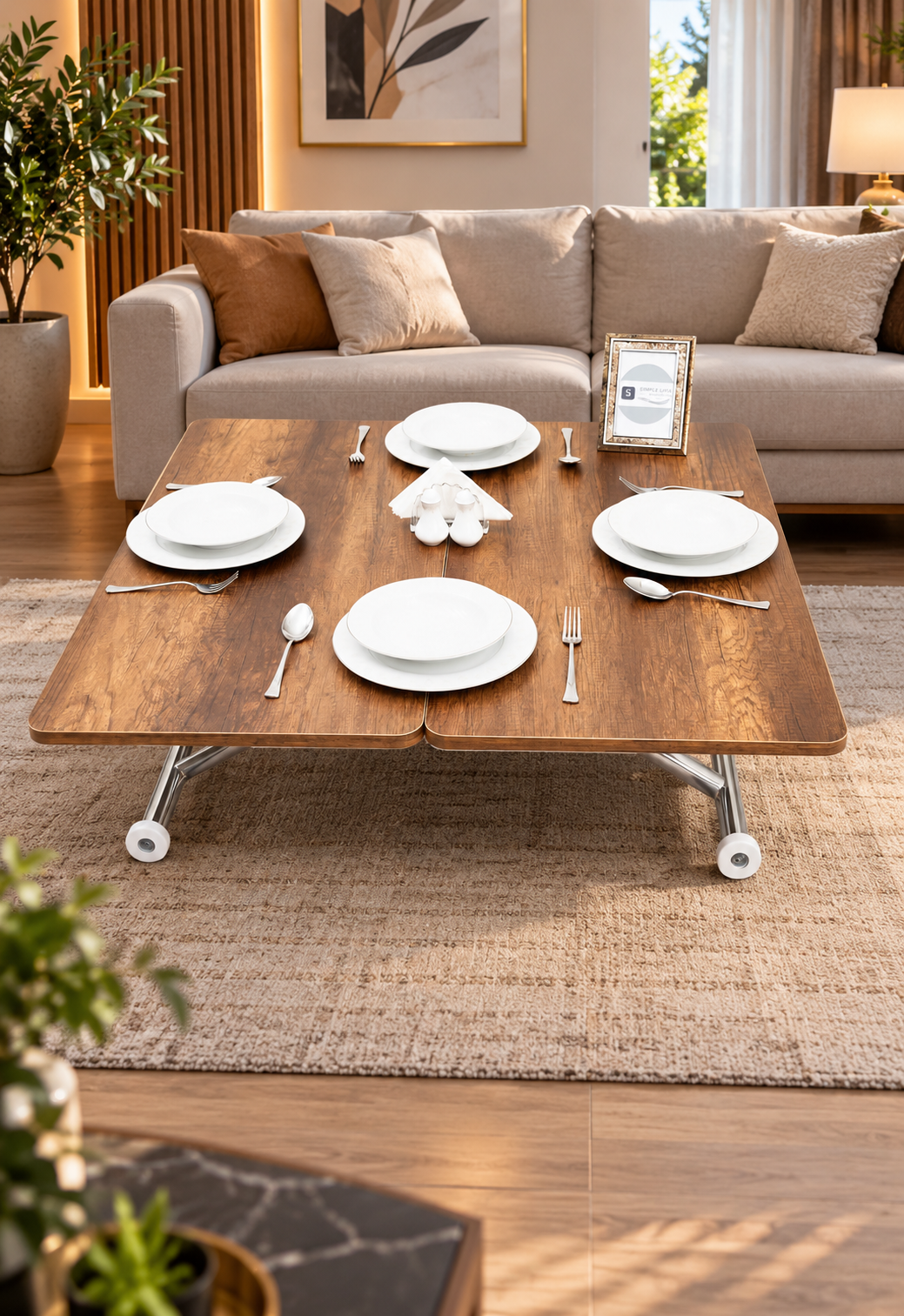 Mini Juppo Smart Coffee Table – White MDF Top & Chrome Flared Metal Leg