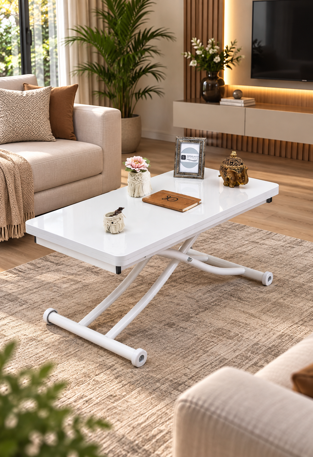 Mini Juppo Smart Coffee Table – White MDF Top & White Metal Leg