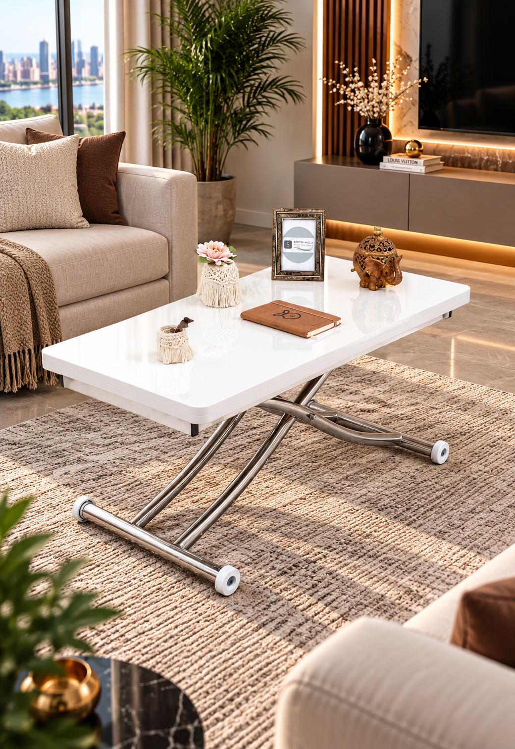 Mini Juppo Smart Coffee Table – White MDF Top & Chrome-Plated Metal Legs