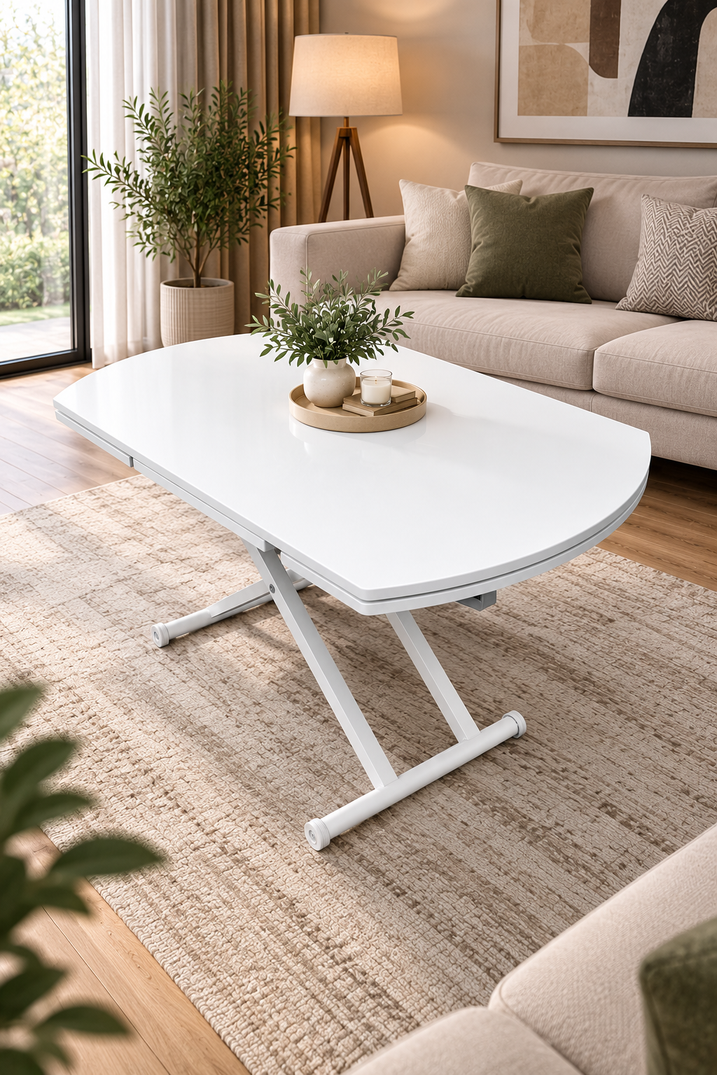 Oval Side-Opening Smart Table | Lisbon MDF & White