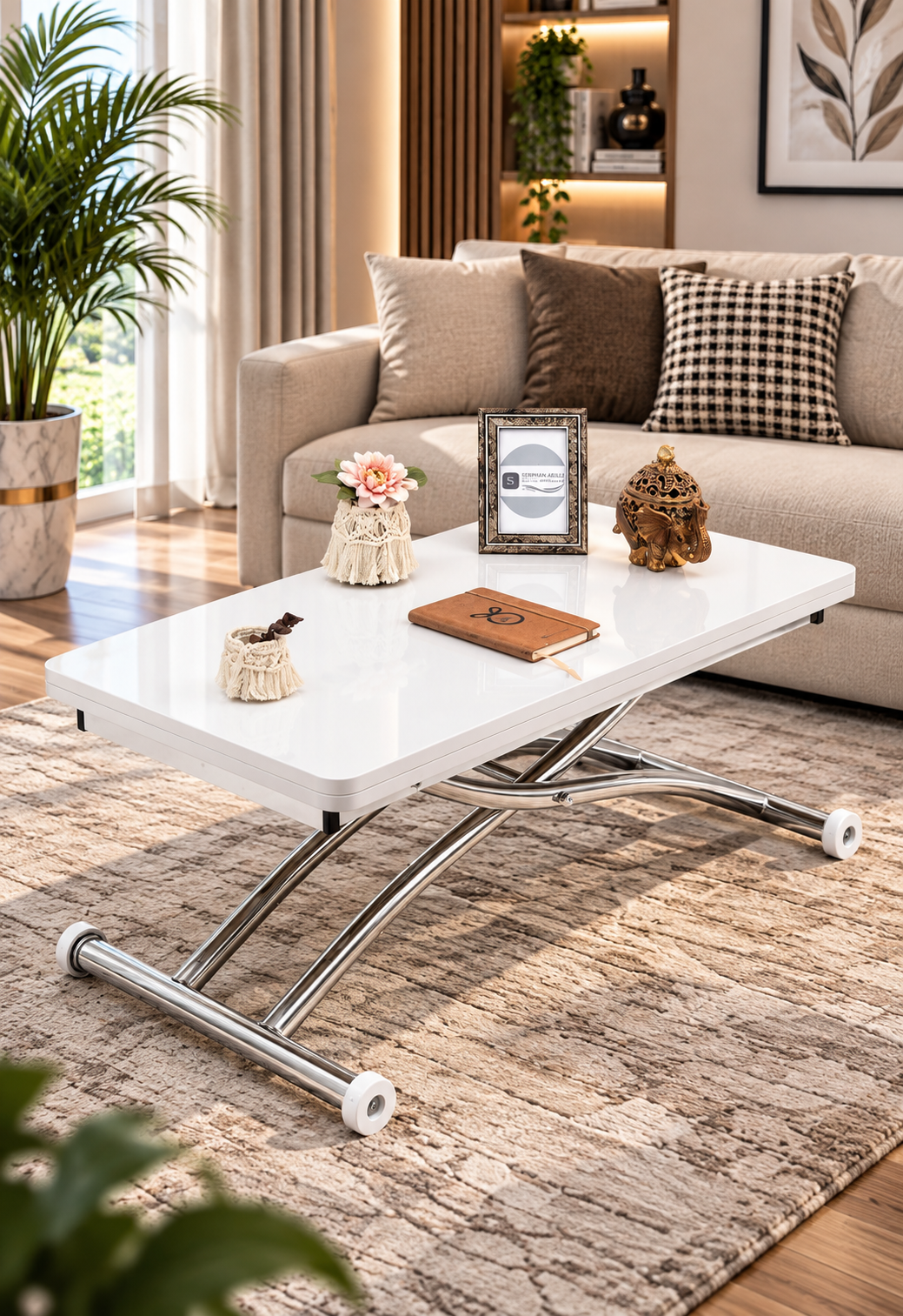 Mini Juppo Smart Coffee Table – White MDF Top & Chrome Flared Metal Leg
