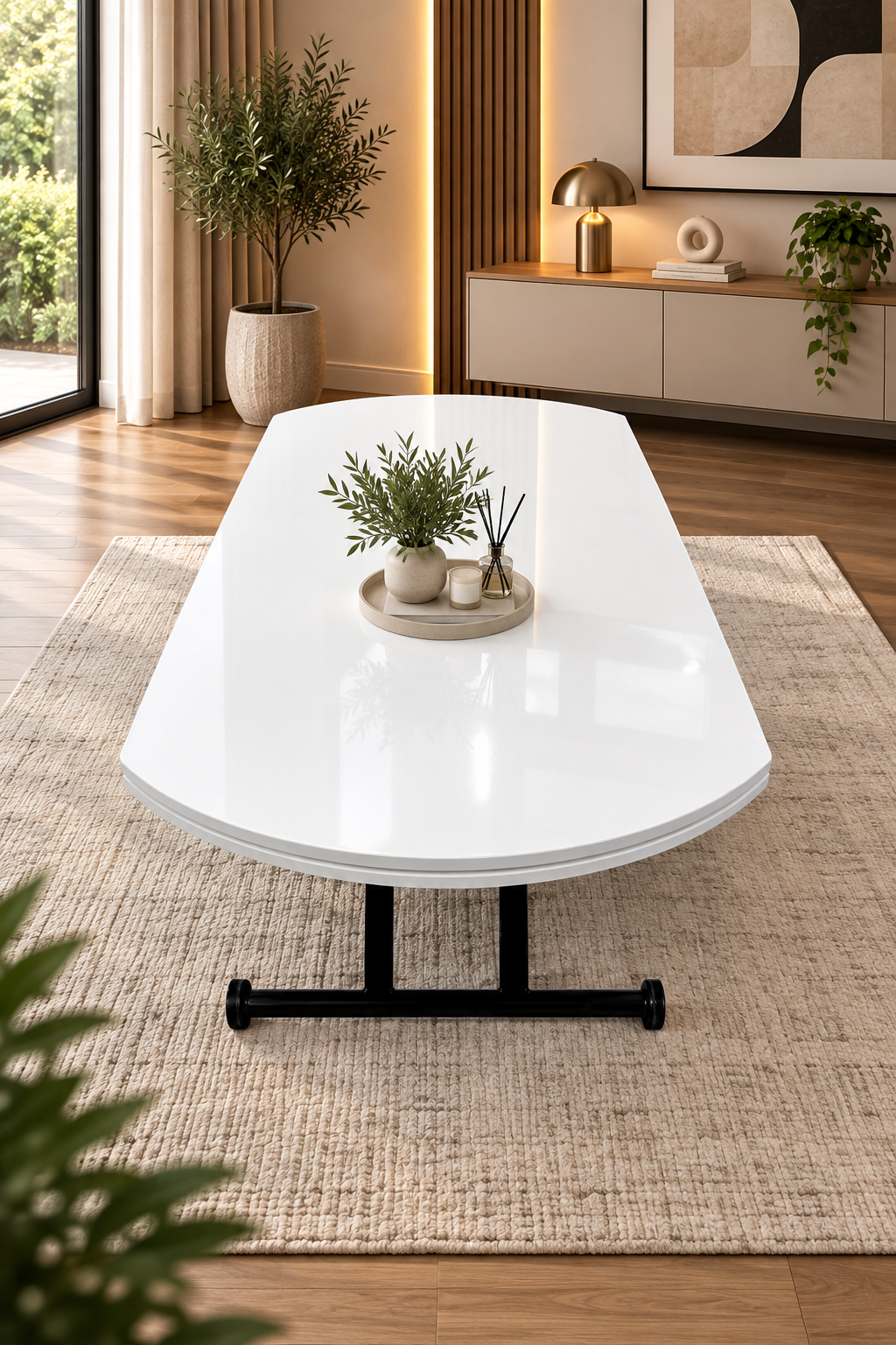 Oval Side-Opening Smart Table | Lisbon MDF & Black