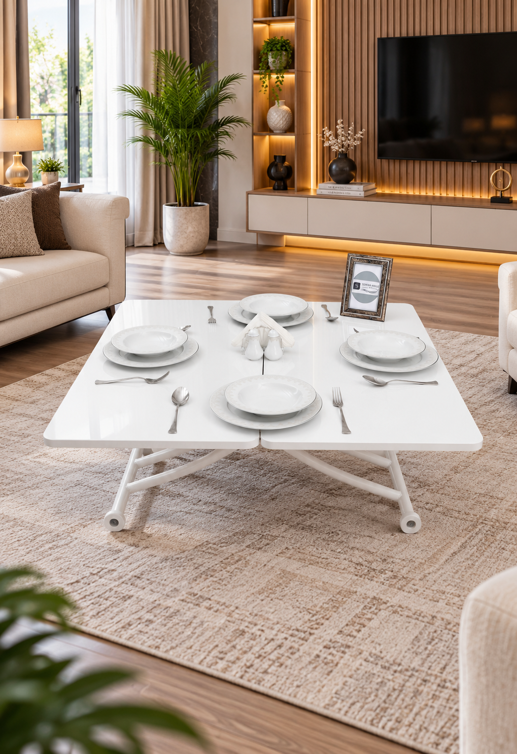 Mini Juppo Smart Coffee Table – White MDF Top & White Metal Leg