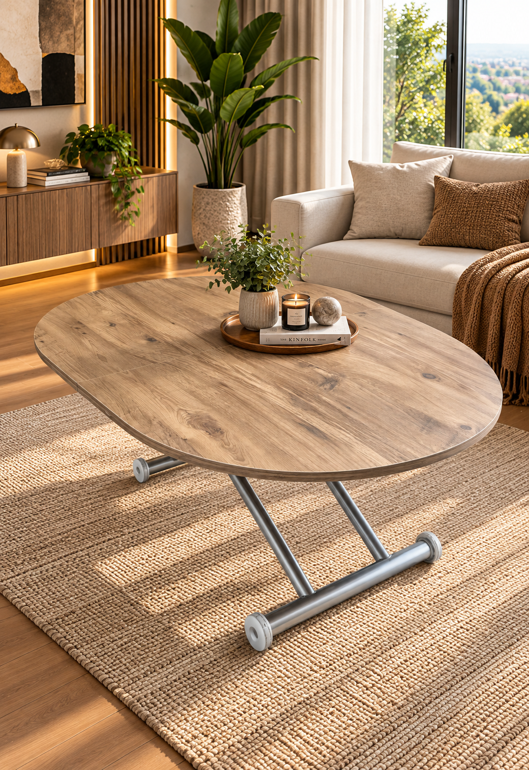 Extendable Oval Smart Table | EfesCam MDF & Chrome