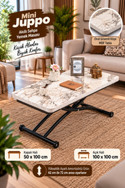 Mini Juppo Smart Coffee Table – White Marble MDF Top & Black Outward Curved Metal Leg
