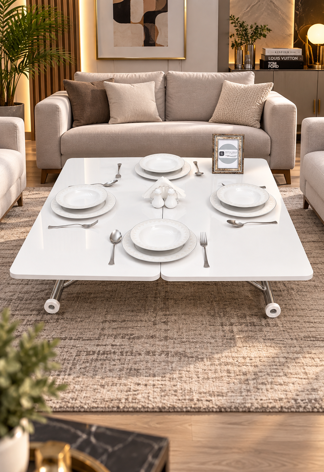Mini Juppo Smart Coffee Table – White MDF Top & Chrome Flared Metal Leg