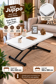 Mini Juppo Smart Coffee Table – Antique Light MDF Top & Black Outward Curved Metal Leg