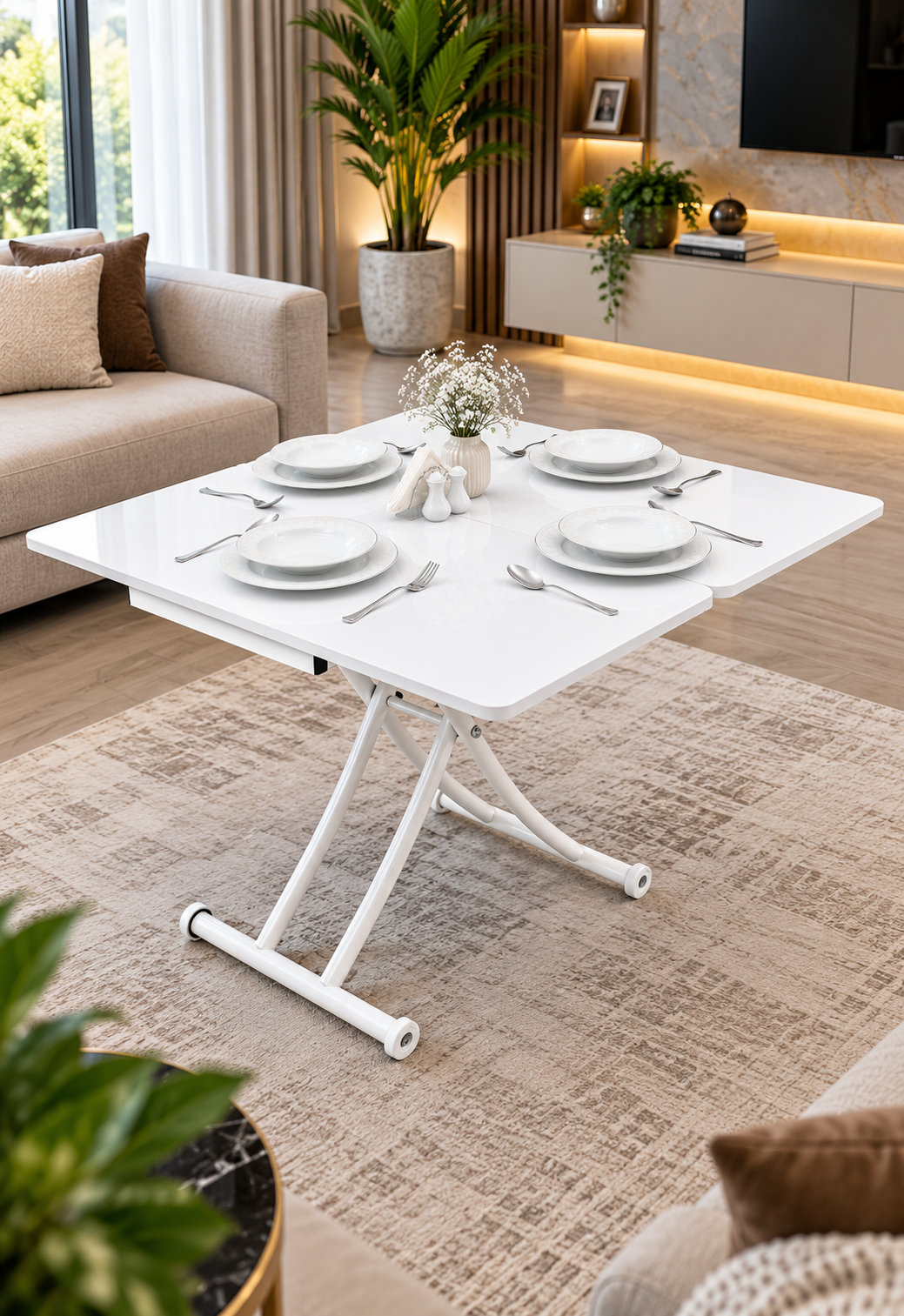 Mini Juppo Smart Coffee Table – White MDF Top & White Metal Leg
