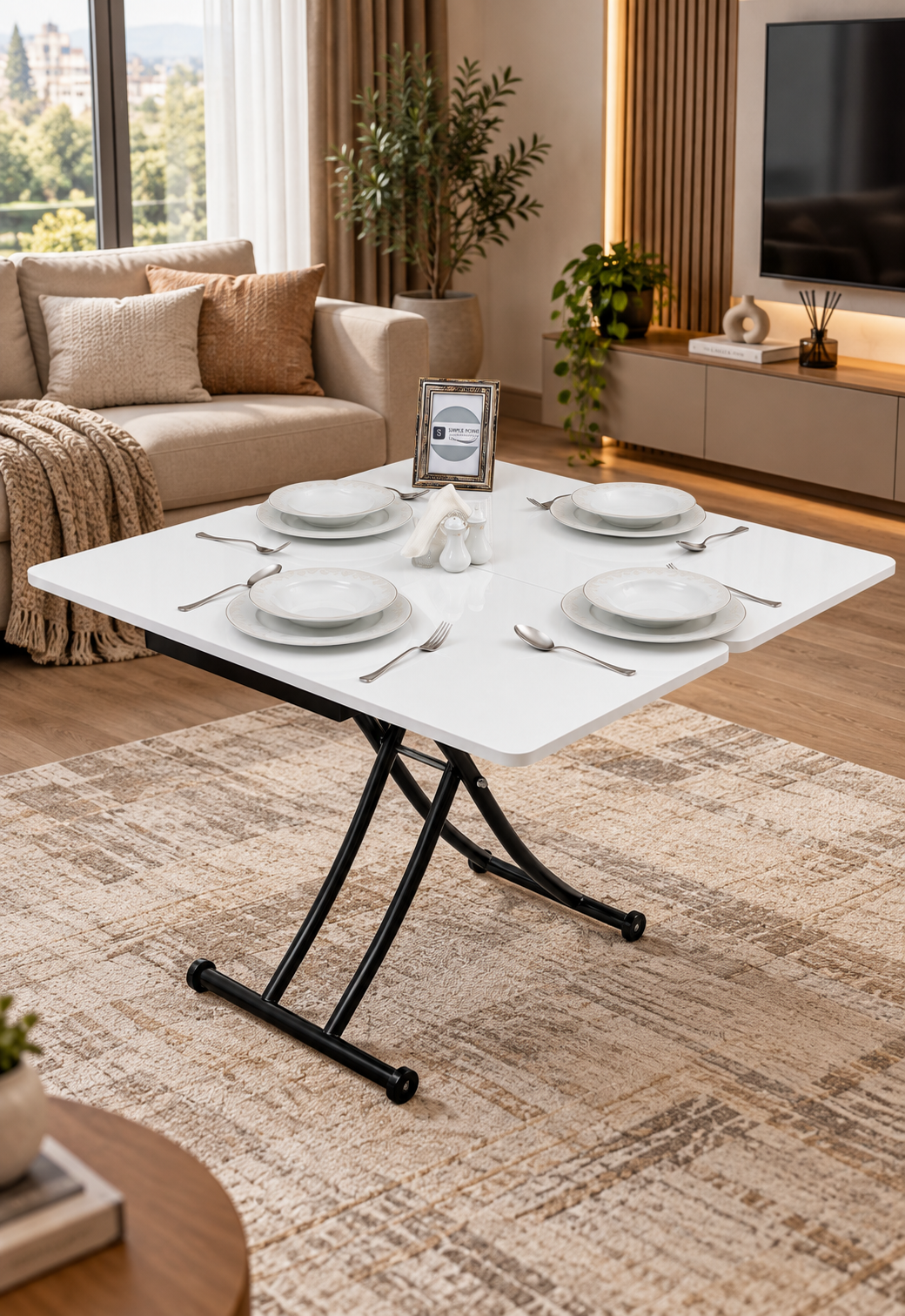 Mini Juppo Smart Table – White MDF Top & Black Metal Legs