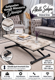 Juppo Smart Coffee Table – White Marble MDF Top & Black Outward Curved Metal Leg