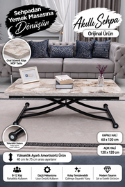Juppo Smart Coffee Table – White Marble MDF Top & Black Metal Legs
