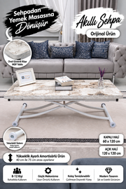 Juppo Smart Coffee Table – White Marble MDF Top & White Metal Leg