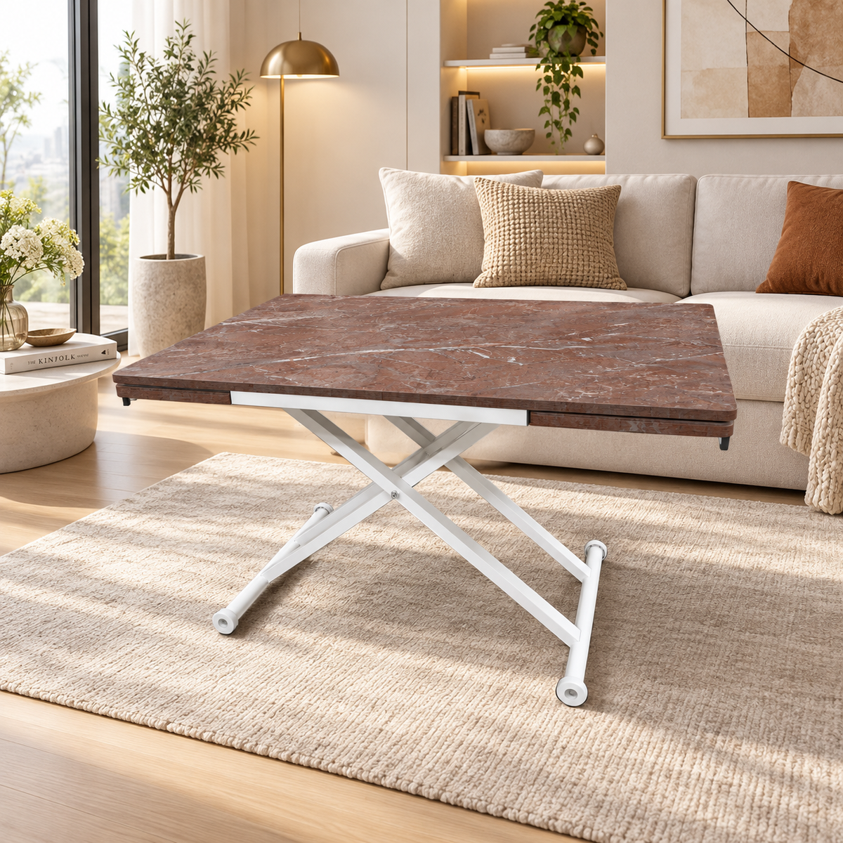 Smart Table with Side Opening | Routed Anthracite MDF & White Legs