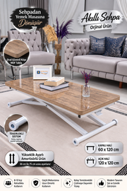 Home Akıllı Sehpa – Antiklayt MDF Üst & Beyaz Metal Ayak