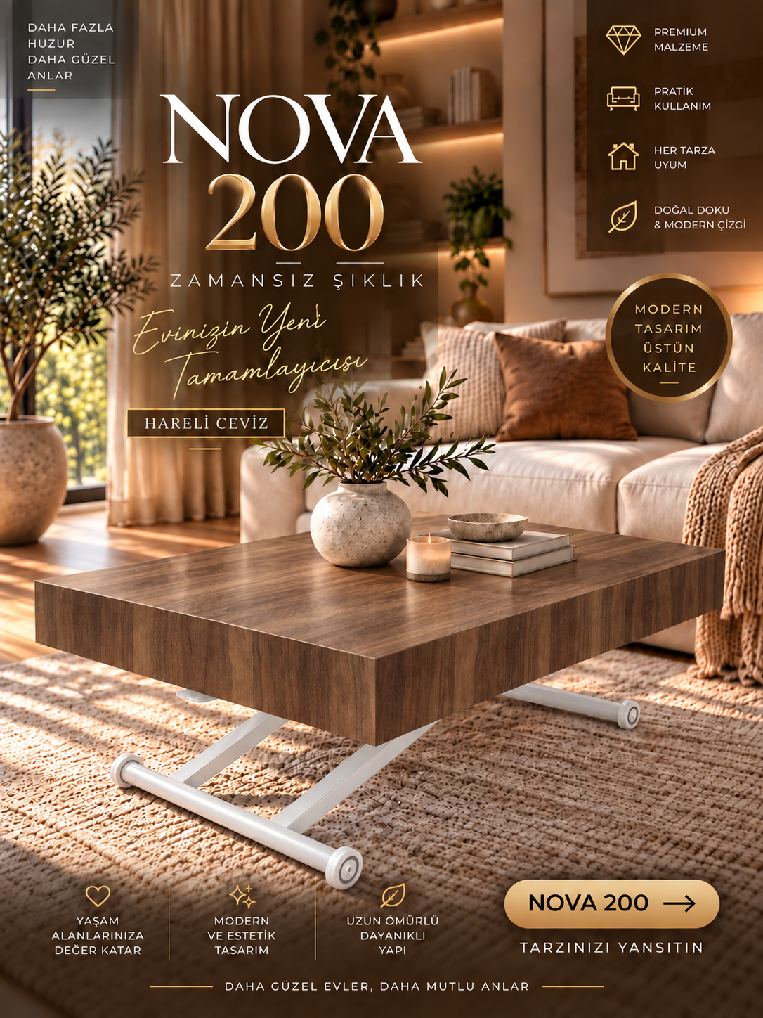 Oval Side-Opening Smart Table | Travertine MDF & Black