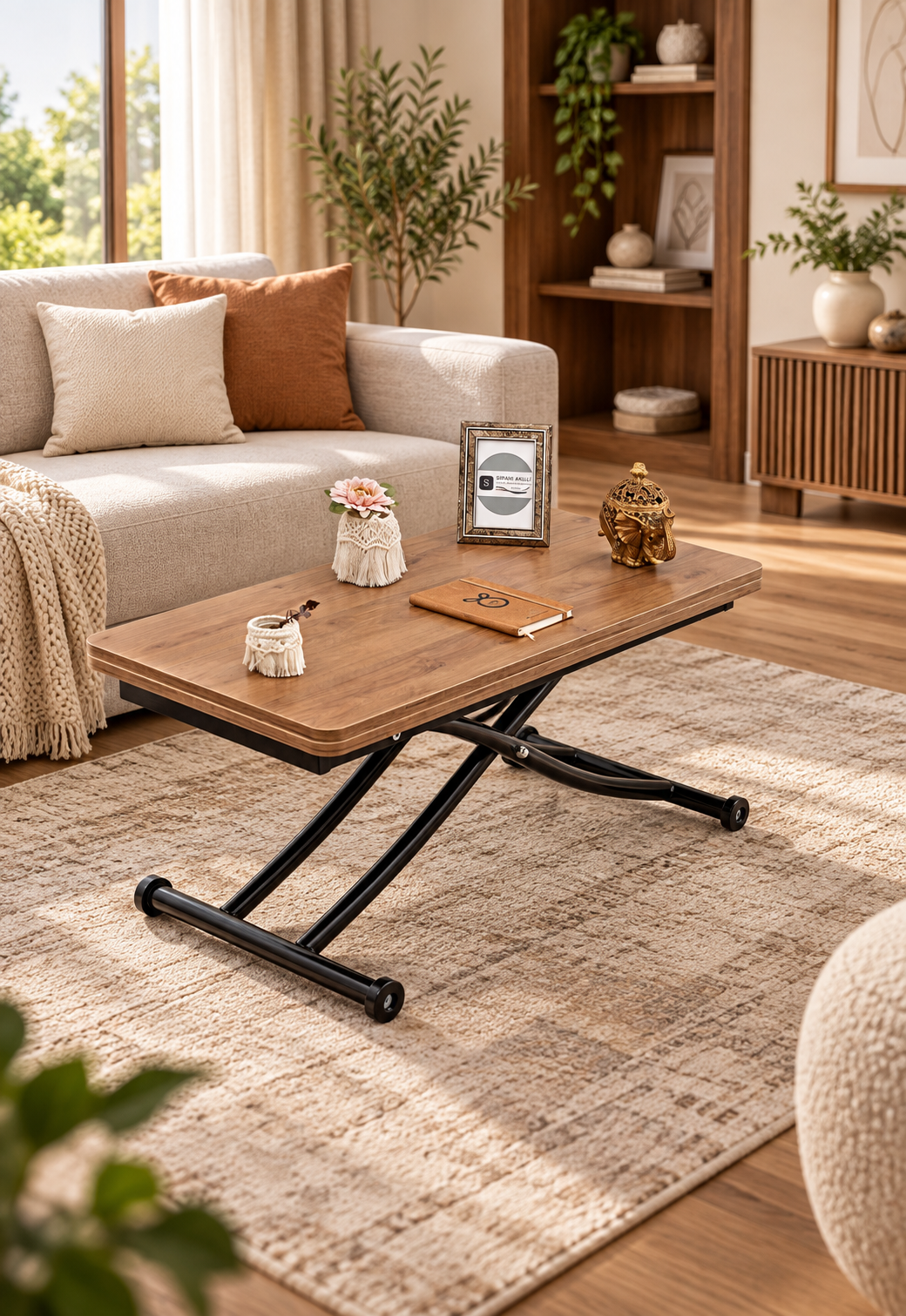 Mini Juppo Smart Coffee Table – Walnut MDF Top & Black Metal Legs