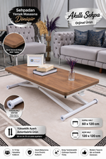 Home Akıllı Sehpa – Ceviz MDF Üst & Beyaz Metal Ayak