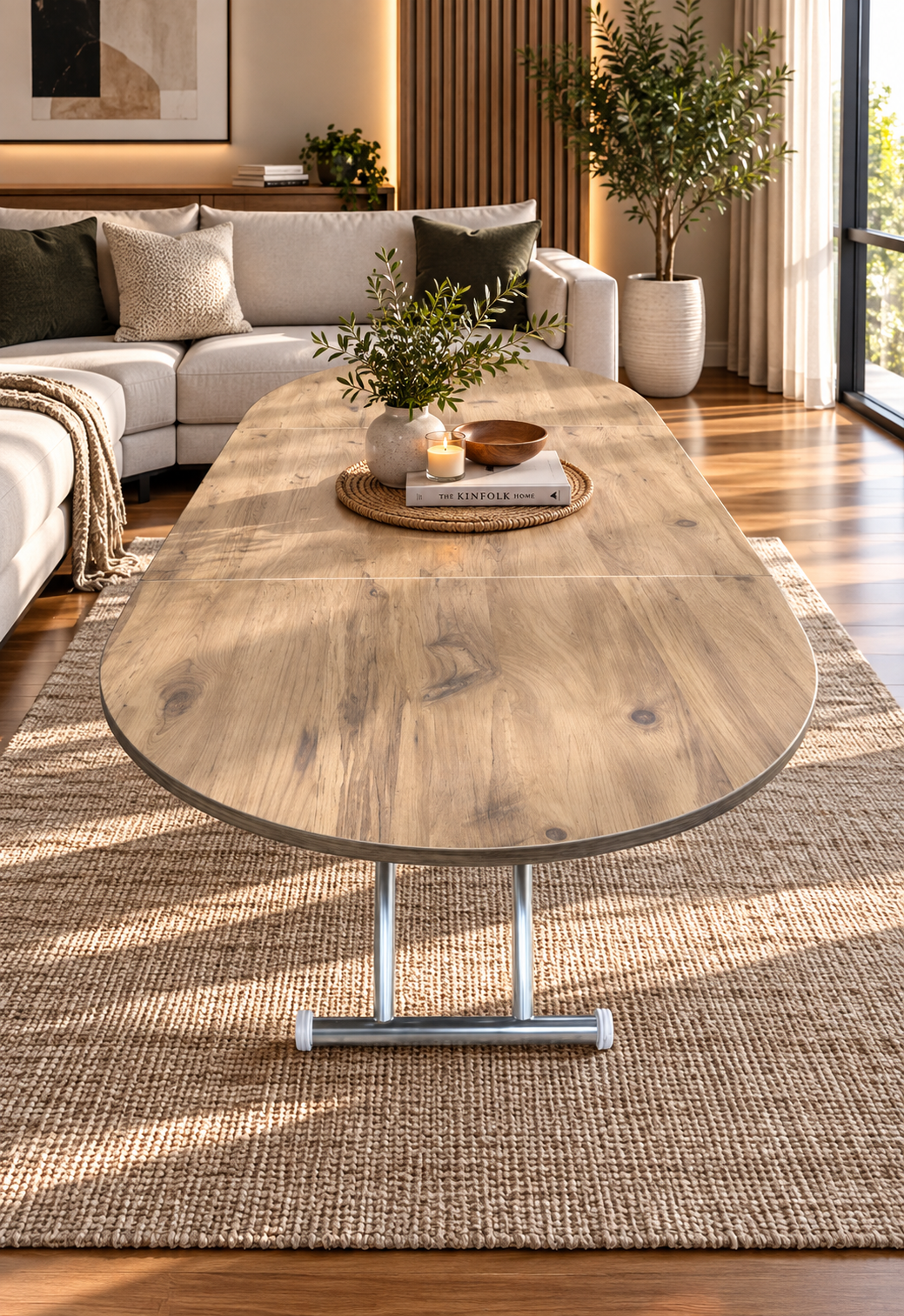 Extendable Oval Smart Table | EfesCam MDF & Chrome