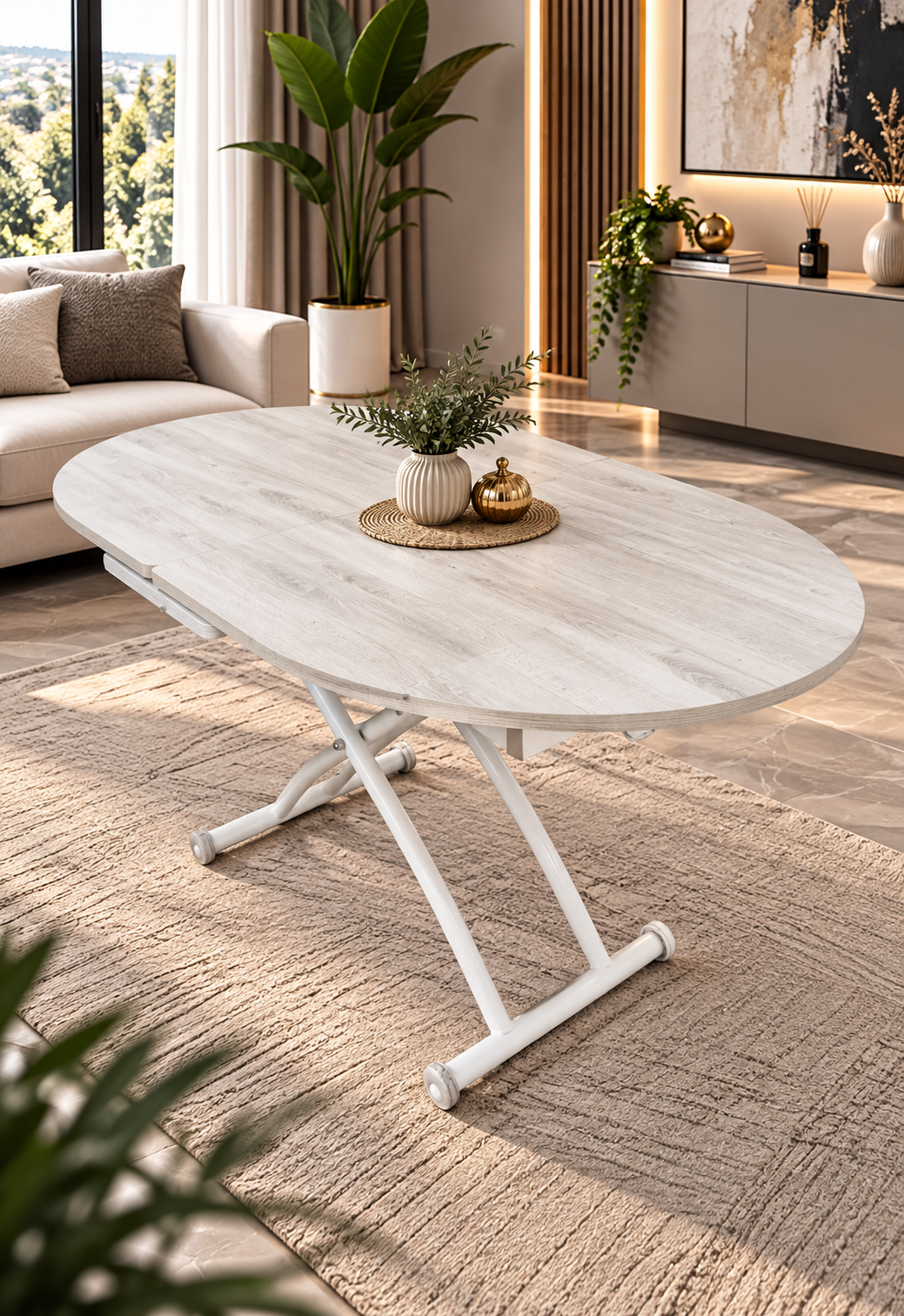 Oval Extendable Smart Table | Lisbon MDF & White