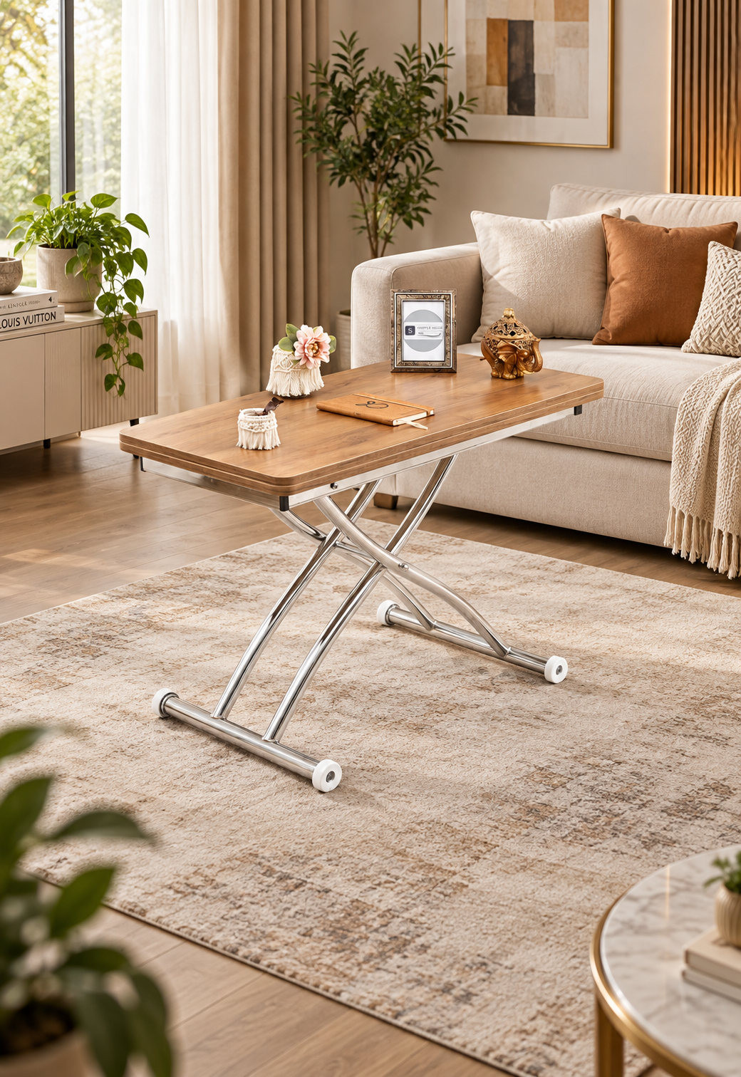 Mini Juppo Smart Coffee Table - Walnut MDF Top & Chrome Plated Outward Curved Leg