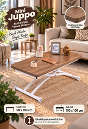 Mini Juppo Smart Coffee Table – Walnut MDF Top & White Outwardly Curved Metal Leg