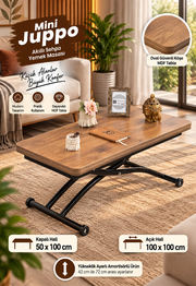 Mini Juppo Smart Coffee Table – Walnut MDF Top & Black Outward Curved Metal Leg