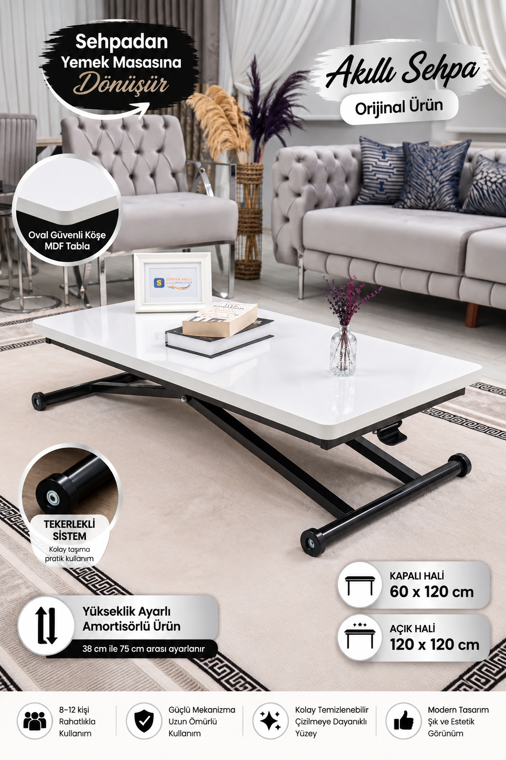 Home Smart Coffee Table – White MDF Top & Black Metal Leg
