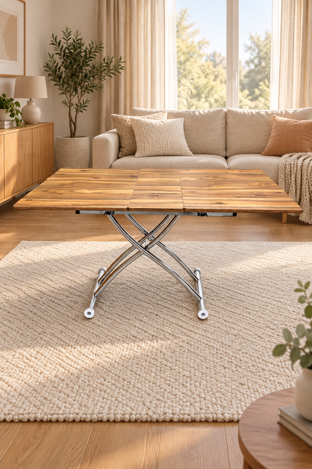 Square Smart Table with Central Opening | Urartu MDF & Chrome