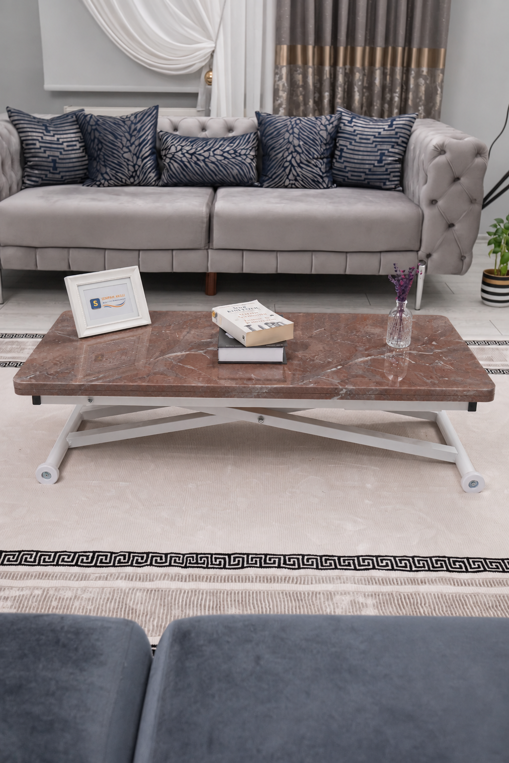 Home Smart Coffee Table – Anthracite MDF Top & White Metal Legs