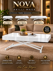 Oval Side-Opening Smart Table | Travertine MDF & Black