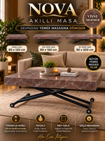Oval Side-Opening Smart Table | Travertine MDF & Black