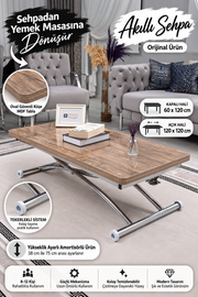 Juppo Smart Coffee Table – Antique Light MDF Top & Chrome Outward Curved Metal Legs