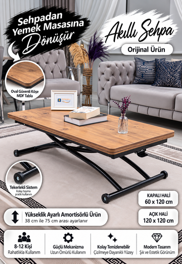 Juppo Akıllı Sehpa – EfesÇam MDF Üst & Siyah Dışa Kıvrım Metal Ayak