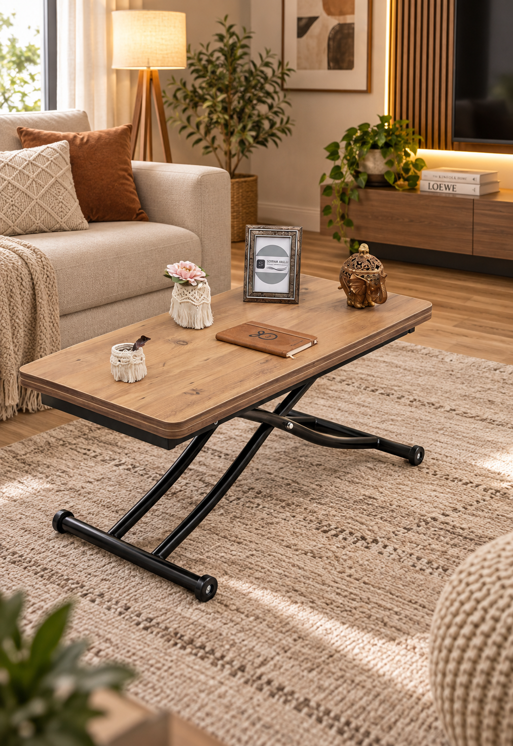 Mini Juppo Smart Coffee Table – EfesCam MDF Top & Black Metal Legs