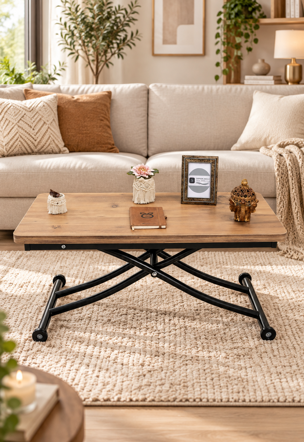 Mini Juppo Smart Coffee Table – EfesCam MDF Top & Black Metal Legs