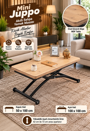 Mini Juppo Smart Coffee Table – EfesCam MDF Top & Black Outward-Curving Metal Legs