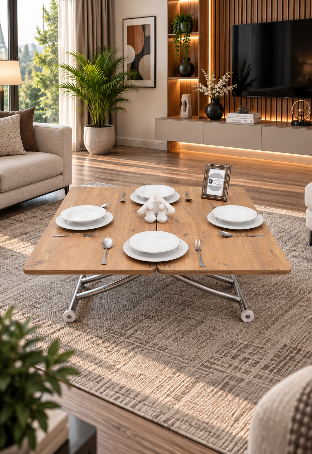 Mini Juppo Smart Coffee Table – EfesCam MDF Top & Chrome-Plated Metal Legs