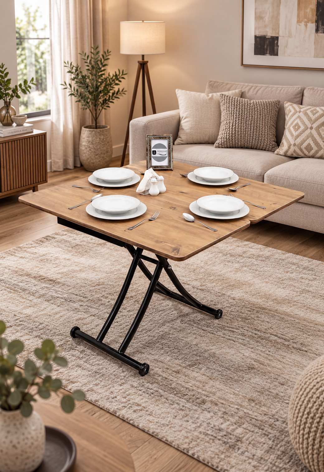 Mini Juppo Smart Coffee Table – EfesCam MDF Top & Black Metal Legs