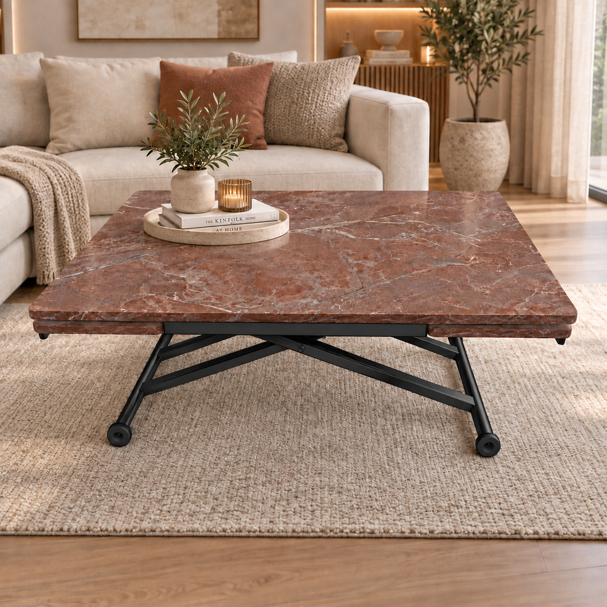 Side-Opening Smart Table | Efes Pine MDF & Black Legs