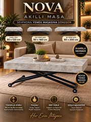 Oval Side-Opening Smart Table | Travertine MDF & Black