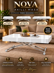 Oval Side-Opening Smart Table | Travertine MDF & Black