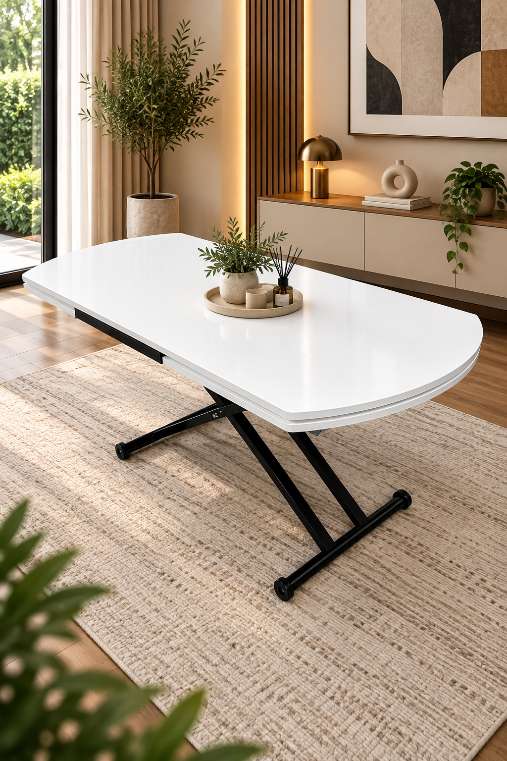 Oval Side-Opening Smart Table | Lisbon MDF & Black