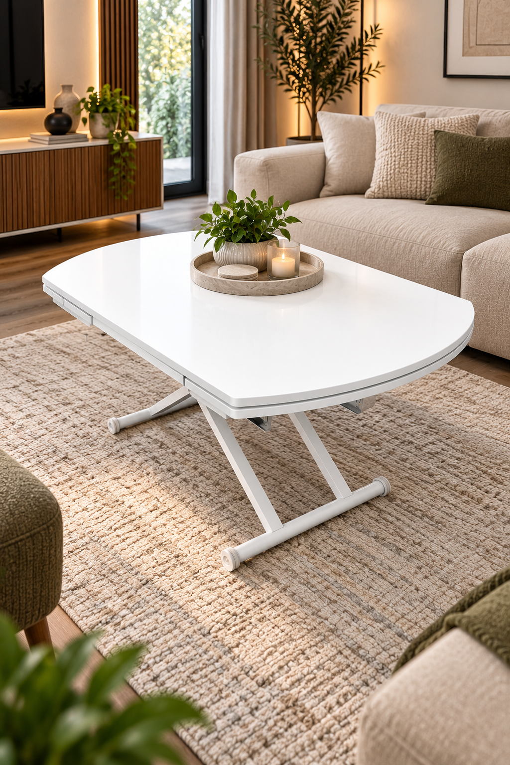 Oval Side-Opening Smart Table | Lisbon MDF & White