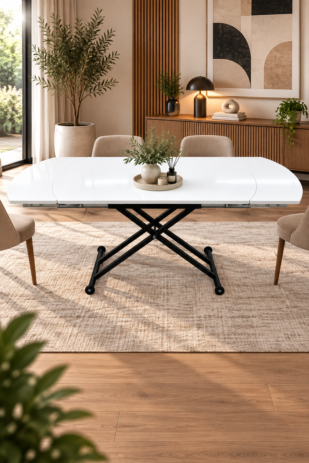 Oval Side-Opening Smart Table | Lisbon MDF & Black
